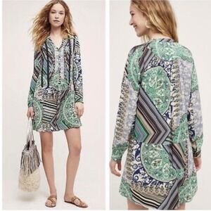 TINY Anthropologie Caviana Paisley Print‎ Shirt Dress Retro Medium Pockets Boho